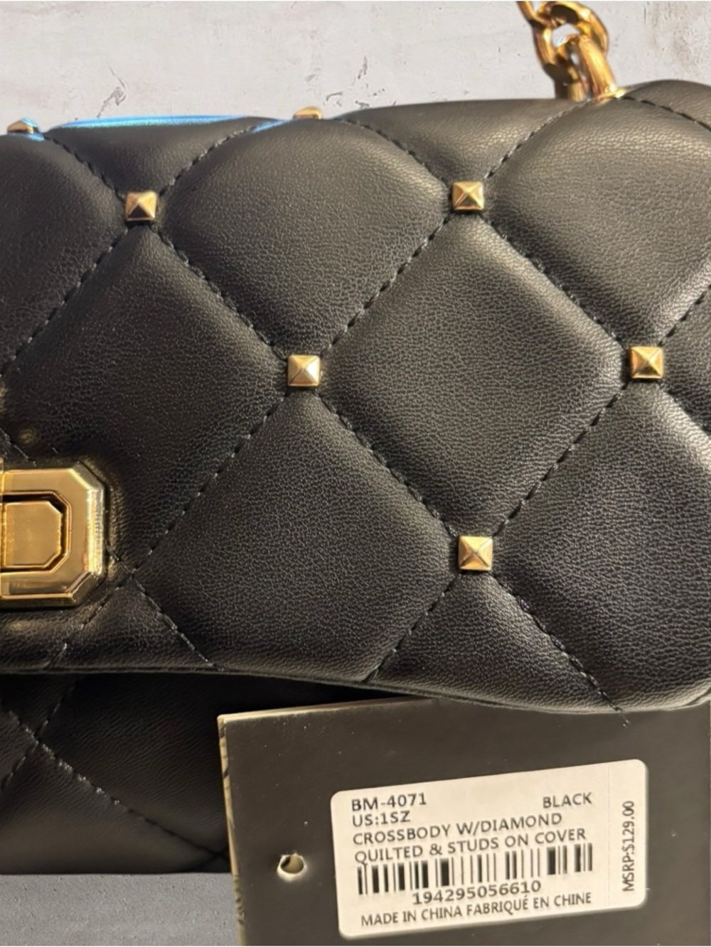 Badgley Mischka Women's Medium Studded Quilted Shoulder Bag Black NWT - Picture 8 of 8